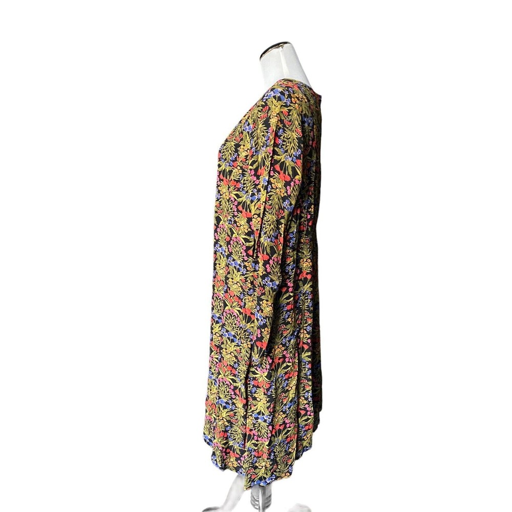 Old Navy Womens Crepe Swing Dress Size 2XL Black Floral Long Bell Sleeves Lined - Picture 4 of 13